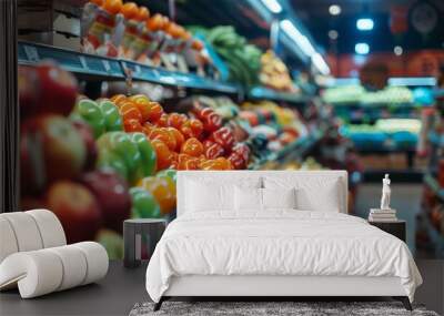 Fresh Produce Aisle in Supermarket Wall mural