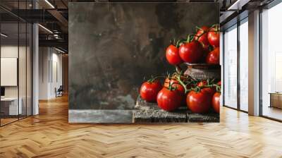 Fresh tomatoes on rustic table Wall mural