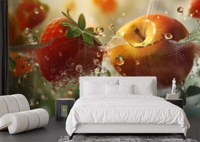 Fruits splashing in water with refreshing summer vibes Wall mural