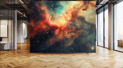 Glowing huge nebula with young stars. Space background. Wall mural