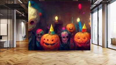 Halloween celebration party illustration, wallpaper, background, tickets and advertising. Wall mural