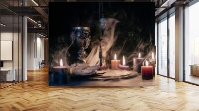 Mysterious Occult Ceremony with Pendulum and Mystic Symbols. Wall mural