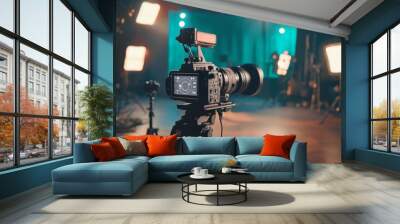 Professional camera on a tripod in a film studio Wall mural