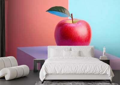 Red apple on pastel background with minimalist design Wall mural