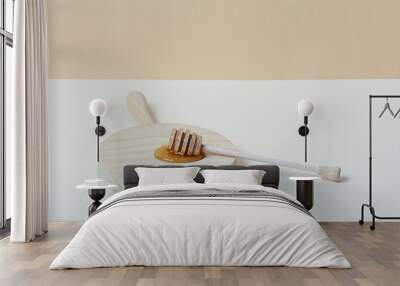 Honey dipper on a wooden tray Wall mural