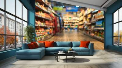 Supermarket aisle with a variety of products on display Wall mural