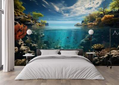 Underwater Scene - Tropical Seabed With Reef And Sunshine. Wall mural