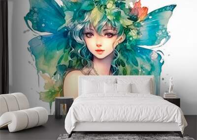 Watercolor illustration of a woodland nymph. Ai generative. Wall mural