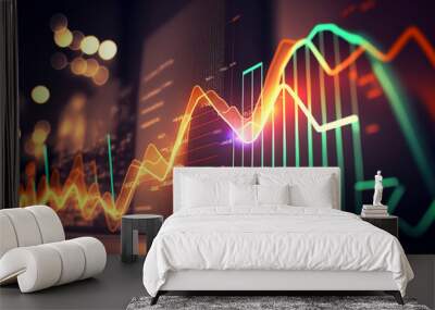 World business graph or chart stock market or forex trading graph in graphic concept suitable for financial investment or Economic trends business,graph candlestick, in neon light. ai generative Wall mural