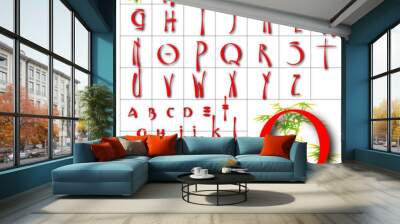 abc alphabet background oriental bamboo red design Wall mural