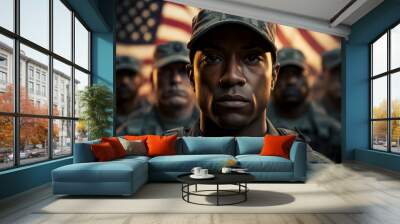 portrait of a group of soldiers in a military uniform - war and armed conflict concept Wall mural