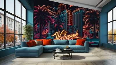 Neon city design. Wall mural