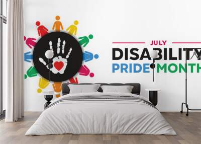 
Disability Pride Month. People, hand and heart. Great for cards, banners, posters, social media and more. White background.   Wall mural