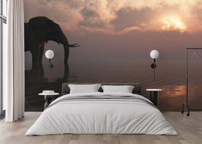 elephant and sunset Wall mural