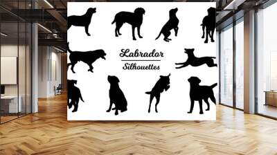 Labrador dog silhouettes. Black and white outline Wall mural