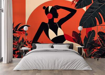 Beautiful black woman illustration in a vibrant style Wall mural