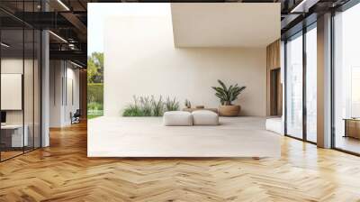 Luxury villa terrace with minimalist contemporary decoration ,neutral tones and minimal furniture. Premium residential Real Estate composition. Wall mural