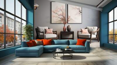 Modern living room composition with two chairs and a coffee table Wall mural