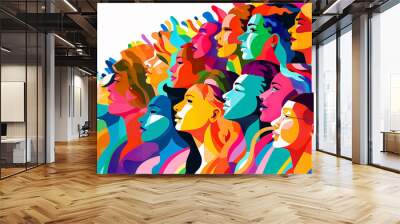 Pop art illustration, banner, texture or background depicting the pride day and the LGBT community with diverse people Wall mural