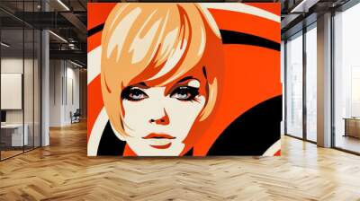 Retro style beauty poster illustration with a bold make up and colorful backdrop Wall mural