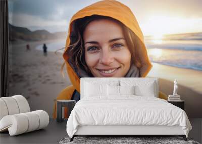 Selfie of a young woman at a beach area Wall mural