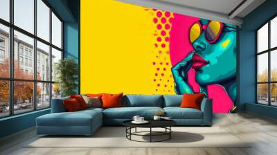 Vintage pop art illustration of an African American woman in vibrant colors with copy space for text Wall mural