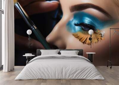 Woman having make up done by a professional make up artist. Close up image. AI generative. Wall mural