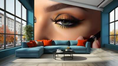 Woman having make up done by a professional make up artist. Close up image. AI generative. Wall mural