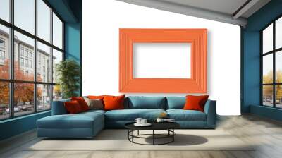 Orange wooden picture frame isolated on white Wall mural