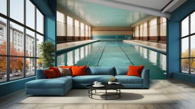 lanes in an empty swimming pool with water Wall mural