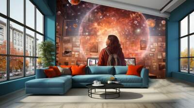 Futuristic Scholar teen Girl in School Ambience, generative ai Wall mural