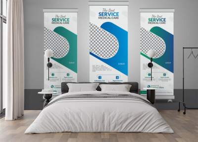 Using geometric shapes and vector AI, this modern professional medical healthcare roll-up banner design uses a minimal standee banner template set for promotional purposes. Wall mural