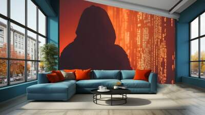 Shadowy Figure of a Hacker at a Computer. Wall mural