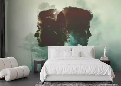 A couple silhouette double exposure background , in marriage clash, Navigating Marriage Tensions on the Brink of Separation Wall mural