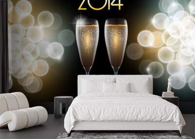 Happy New Year Background with Glass of Champagne Wall mural