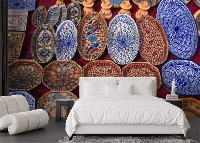 Colorful oriental pottery bazaar (Tunisia) Wall mural