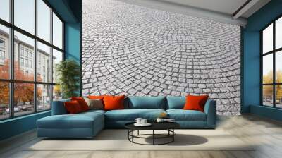 Old square cobble stone paving perspective background Wall mural