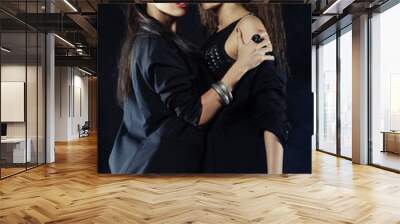 Two sexy dancing woman in black lingerie Wall mural