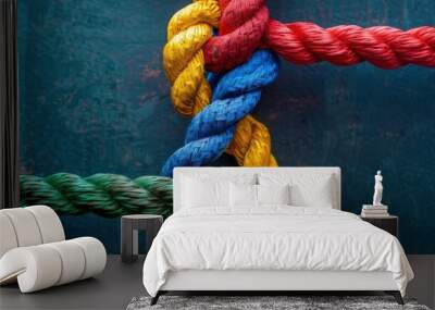 Strong diverse network rope team concept integrate braid color background cooperation empower power. Wall mural