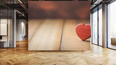 Two wooden hearts on wooden background with grey bokeh background valentine love concept Wall mural