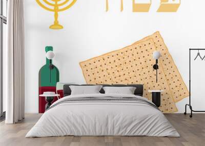 Happy passover with star of david, wine and matzah. Wall mural