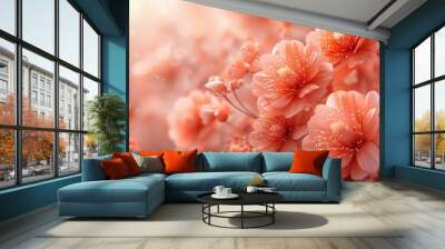 Beautiful pink cherry blossoms blooming in spring with soft sunlight filtering through the petals Wall mural