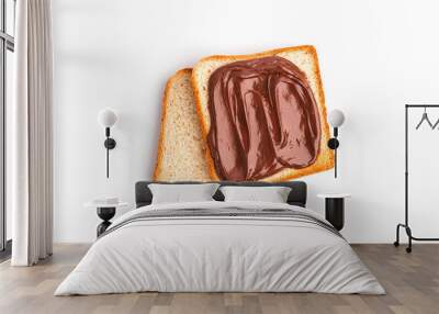 toast with cocoa paste isolated on a white background. a piece of bread with chocolate paste. Wall mural