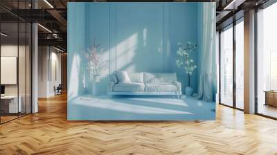 A Pastel Blue modern living room interior with decor ,mock up, minimalist design . Wall mural