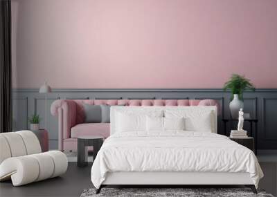 A pink pastel colored sofa in a pink and grey walls living room mock up.Generated by AI Wall mural