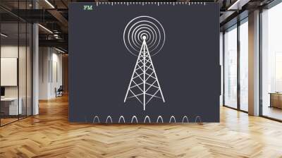 Radio wave, radio tuner, and radio tower vector illustrations Wall mural