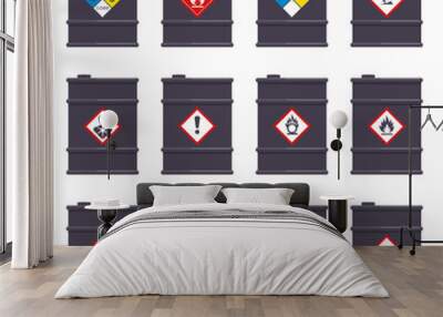 Set of icon chemical barrels with NFPA hazard pictogram symbols Wall mural