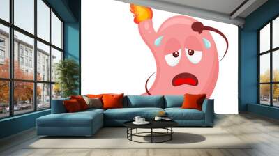 Stomach with a burning acid bile. Vector illustration in cartoon style icon Wall mural