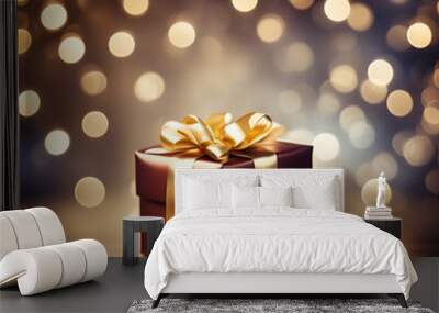 gift box with gold ribbon Wall mural