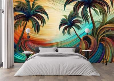 palm trees and sea abstract Wall mural